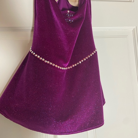 Magenta halter figure skating dress with Swarovski beading - Picture 9 of 14
